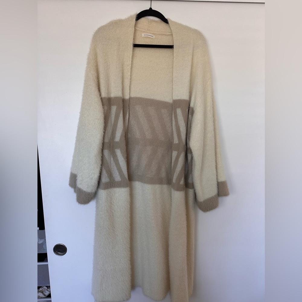 Cream and Tan Long Anthro Cardigan